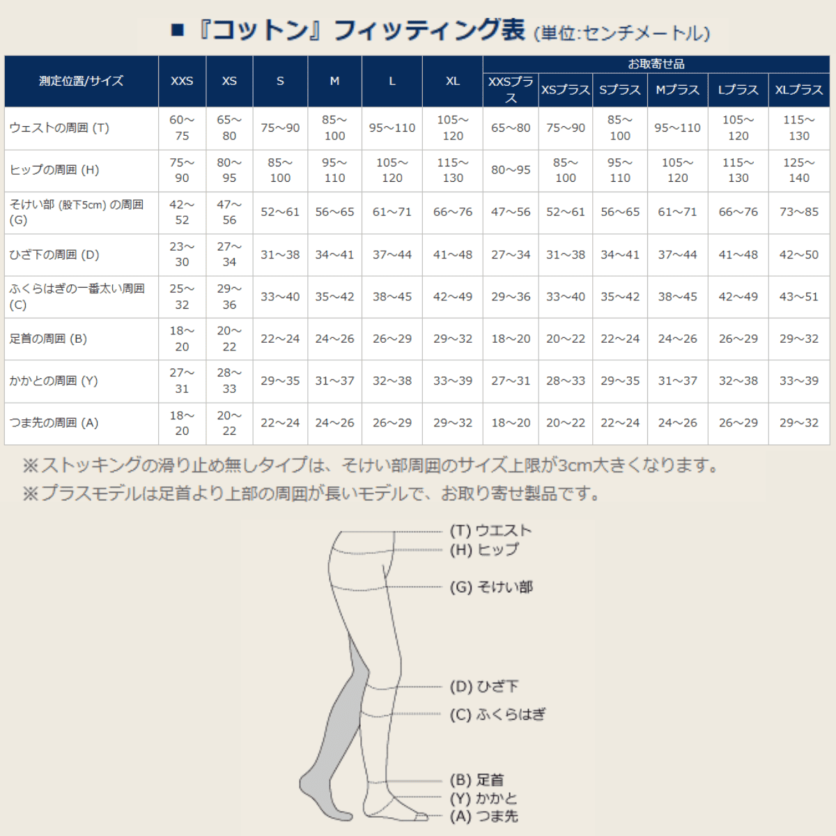 コットン ストッキング ノーマル ロング つま先有 XXSプラス ブラック ブラック XXSプラス