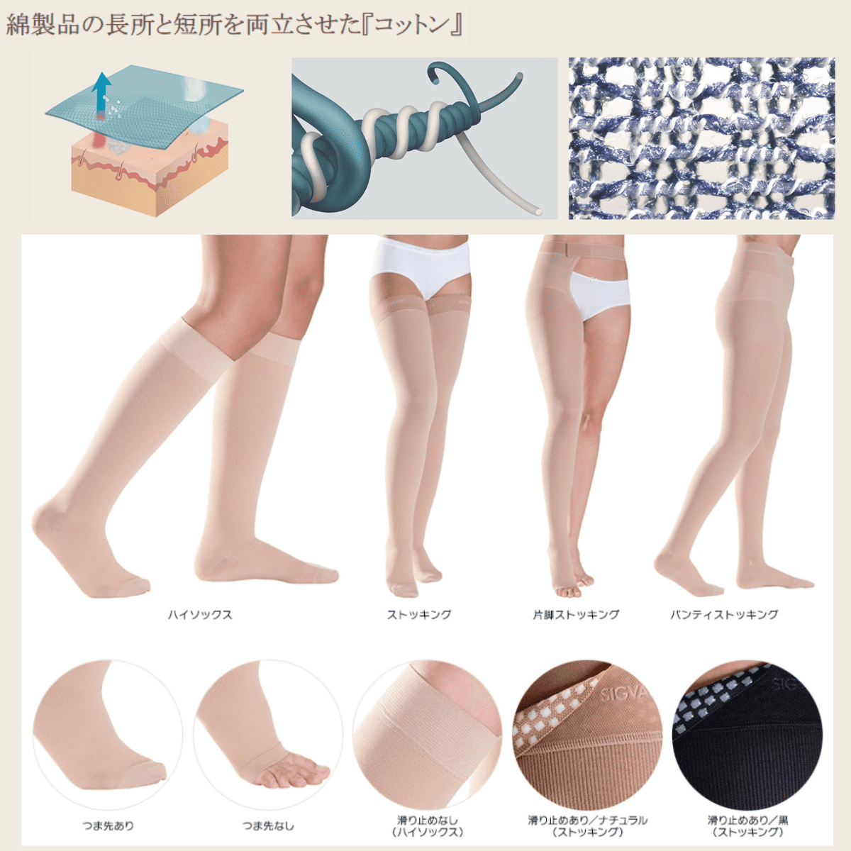 コットン パンティストッキング ストロング ショート つま先無 XXS ナチュラル ナチュラル XXS