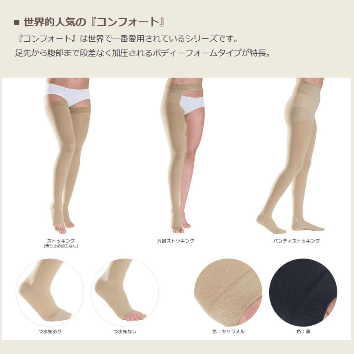 コンフォート ボディフォーム ノーマル ロング つま先無 XXS ブラック ブラック XXS