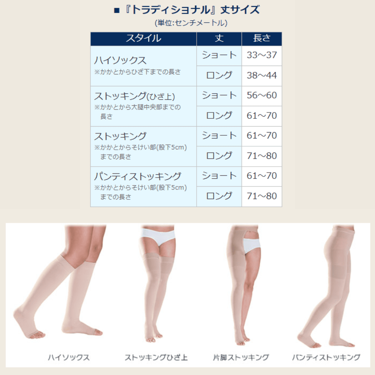 トラディショナル ストッキングA-G メッシュ無 ストロング ショート つま先無 S グリップ ベージュ S
