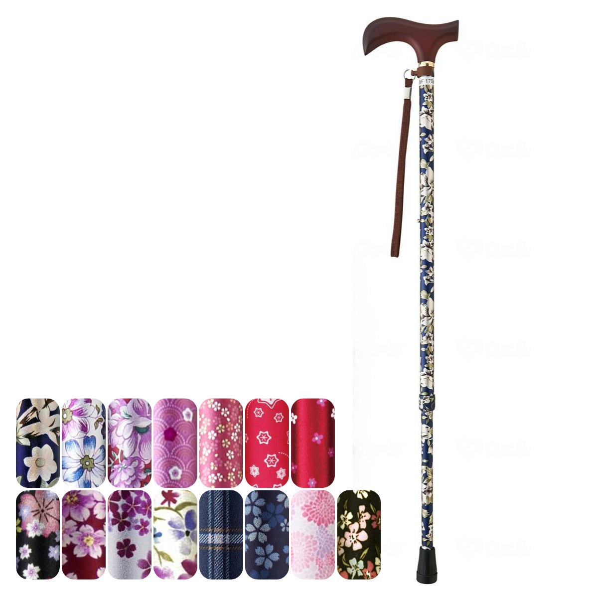 夢ライフステッキ 柄杖伸縮型 小花×ちりめん
