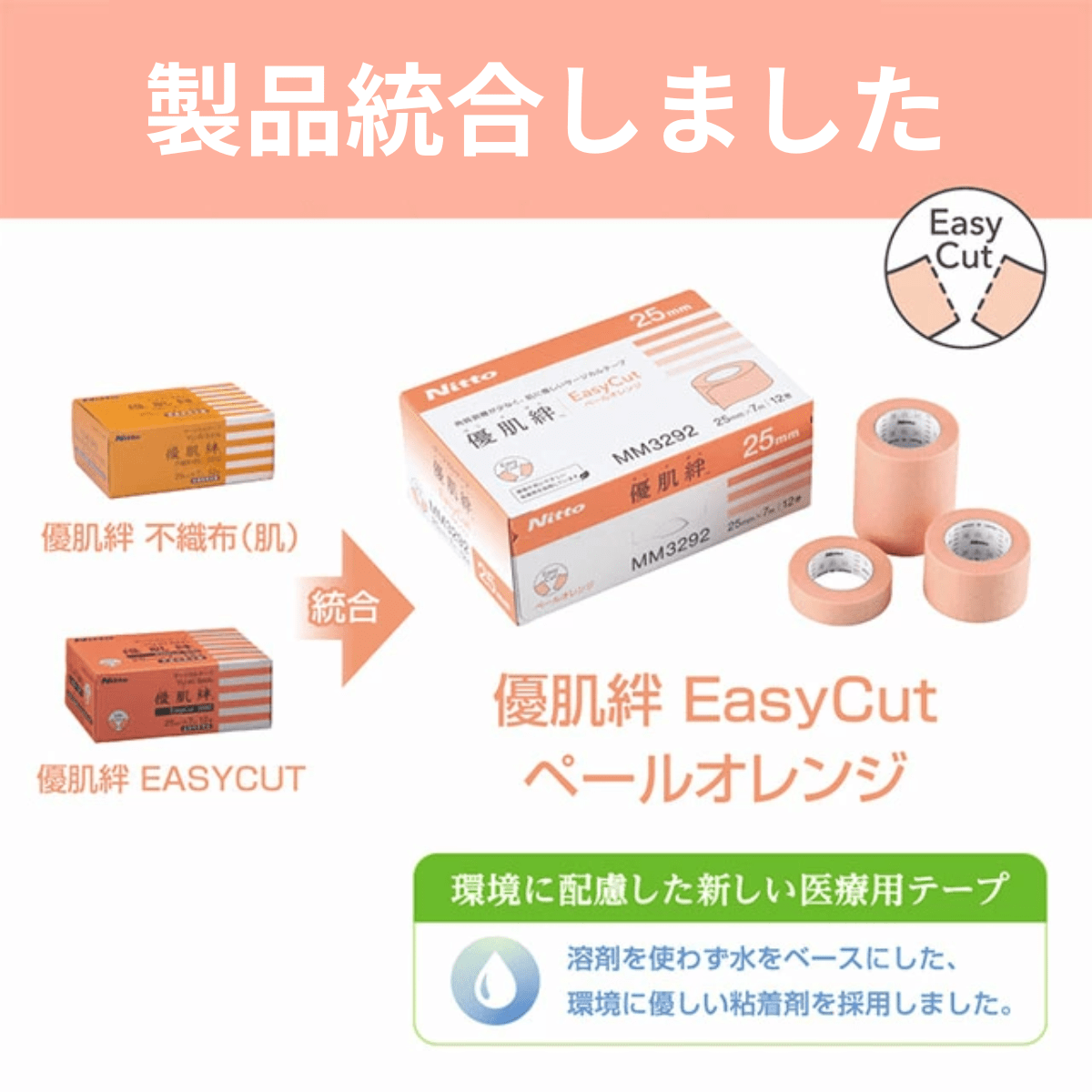 優肌絆 EasyCut ペールオレンジ 12巻入 25ｍｍ×7ｍ 12巻