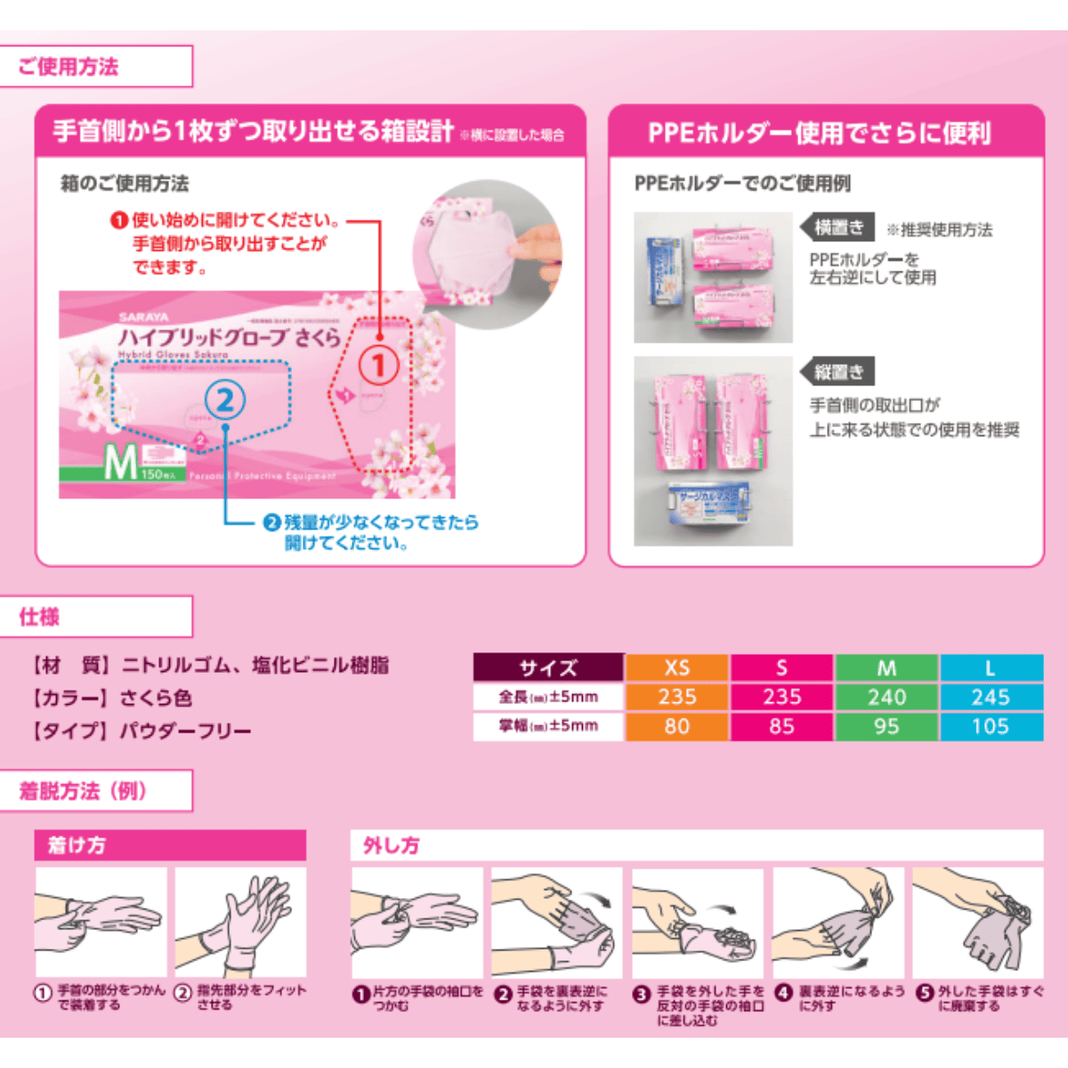 ハイブリッドグローブさくら パウダーフリー 150枚入 XS